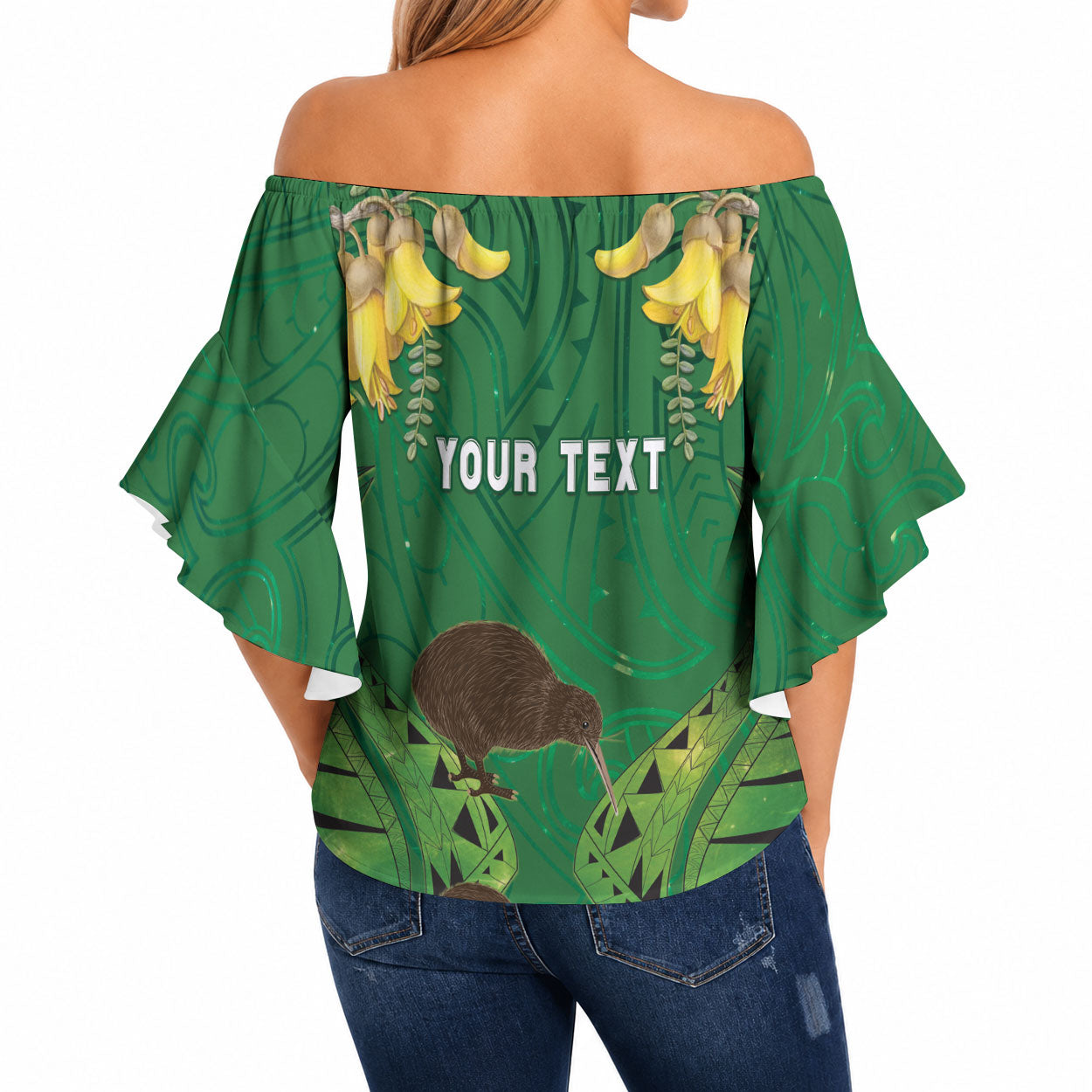 Personalised South Canterbury Anniversary Day Off Shoulder Wrap Waist Top Kiwi Kowhai Silver Fern Maori Pattern
