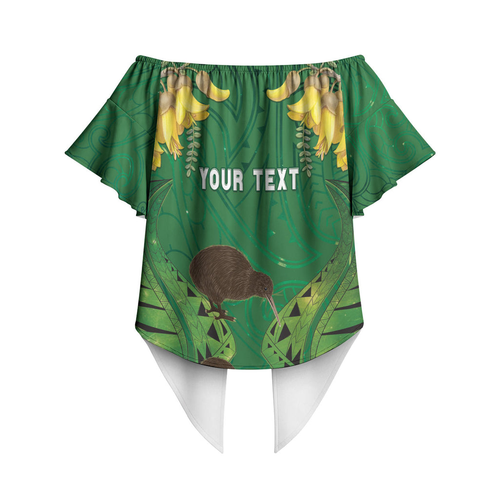 Personalised South Canterbury Anniversary Day Off Shoulder Wrap Waist Top Kiwi Kowhai Silver Fern Maori Pattern