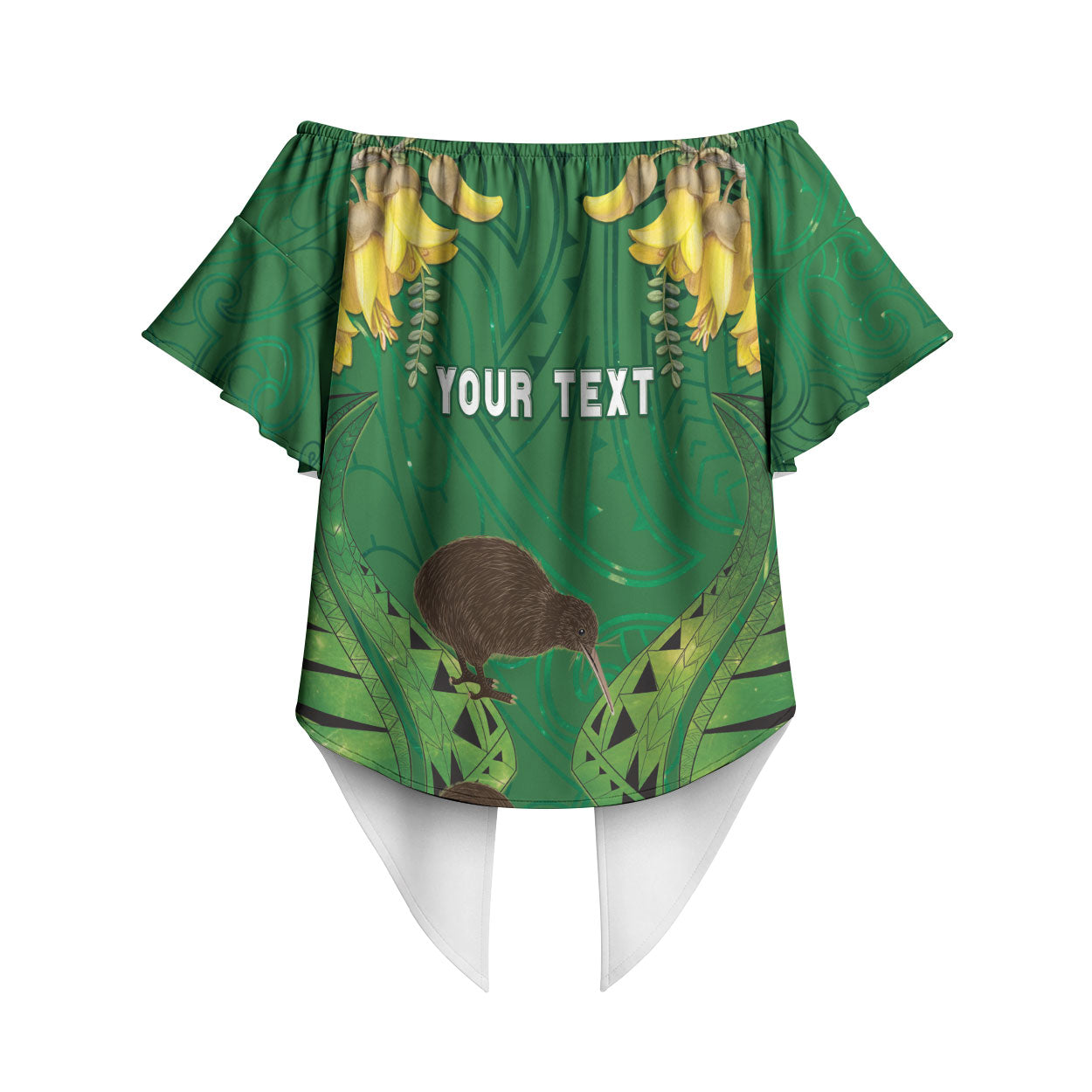 Personalised South Canterbury Anniversary Day Off Shoulder Wrap Waist Top Kiwi Kowhai Silver Fern Maori Pattern
