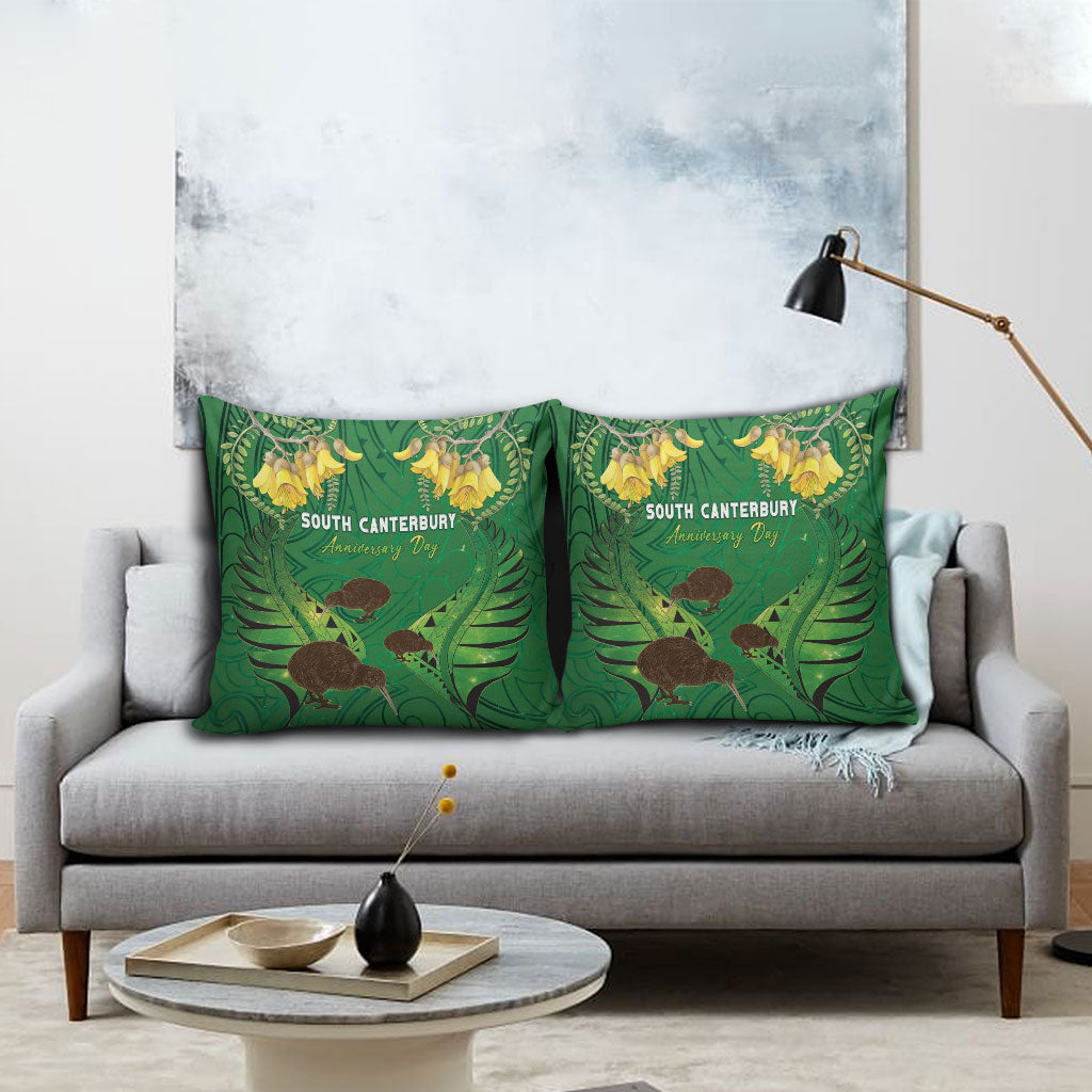 South Canterbury Anniversary Day Pillow Cover Kiwi Kowhai Silver Fern Maori Pattern
