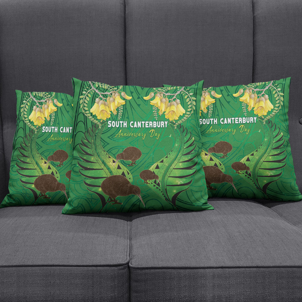 South Canterbury Anniversary Day Pillow Cover Kiwi Kowhai Silver Fern Maori Pattern