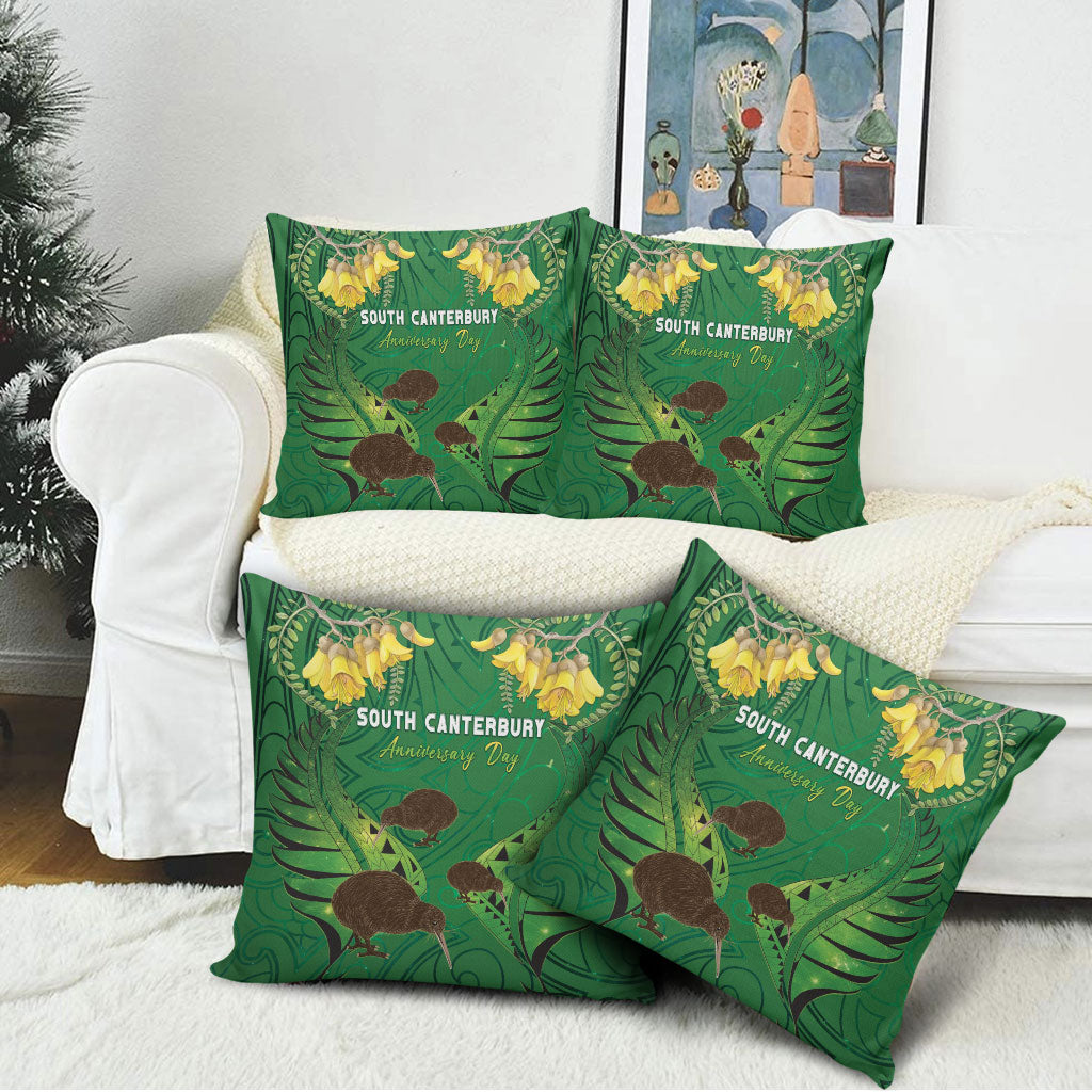 South Canterbury Anniversary Day Pillow Cover Kiwi Kowhai Silver Fern Maori Pattern