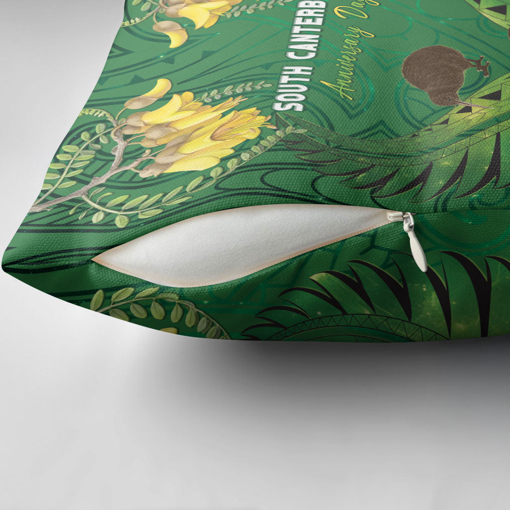 South Canterbury Anniversary Day Pillow Cover Kiwi Kowhai Silver Fern Maori Pattern