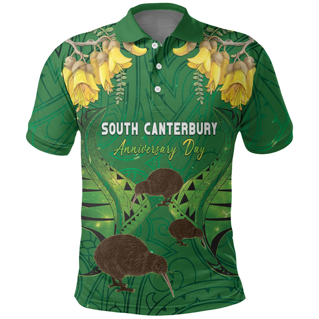 Personalised South Canterbury Anniversary Day Polo Shirt Kiwi Kowhai Silver Fern Maori Pattern