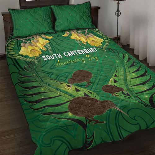 South Canterbury Anniversary Day Quilt Bed Set Kiwi Kowhai Silver Fern Maori Pattern