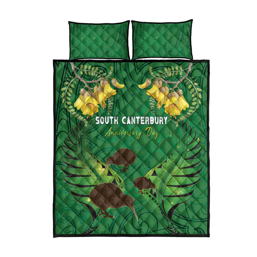 South Canterbury Anniversary Day Quilt Bed Set Kiwi Kowhai Silver Fern Maori Pattern