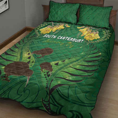 South Canterbury Anniversary Day Quilt Bed Set Kiwi Kowhai Silver Fern Maori Pattern