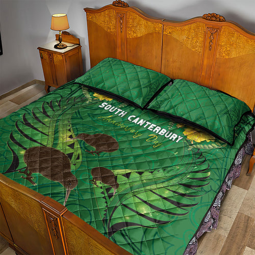 South Canterbury Anniversary Day Quilt Bed Set Kiwi Kowhai Silver Fern Maori Pattern