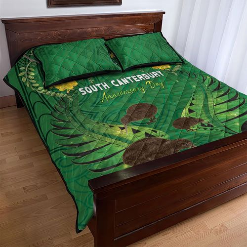 South Canterbury Anniversary Day Quilt Bed Set Kiwi Kowhai Silver Fern Maori Pattern