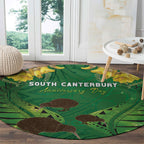 South Canterbury Anniversary Day Round Carpet Kiwi Kowhai Silver Fern Maori Pattern