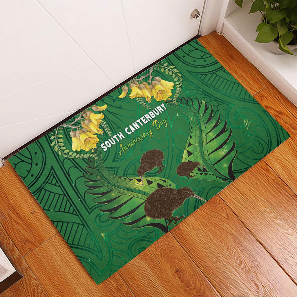 South Canterbury Anniversary Day Rubber Doormat Kiwi Kowhai Silver Fern Maori Pattern