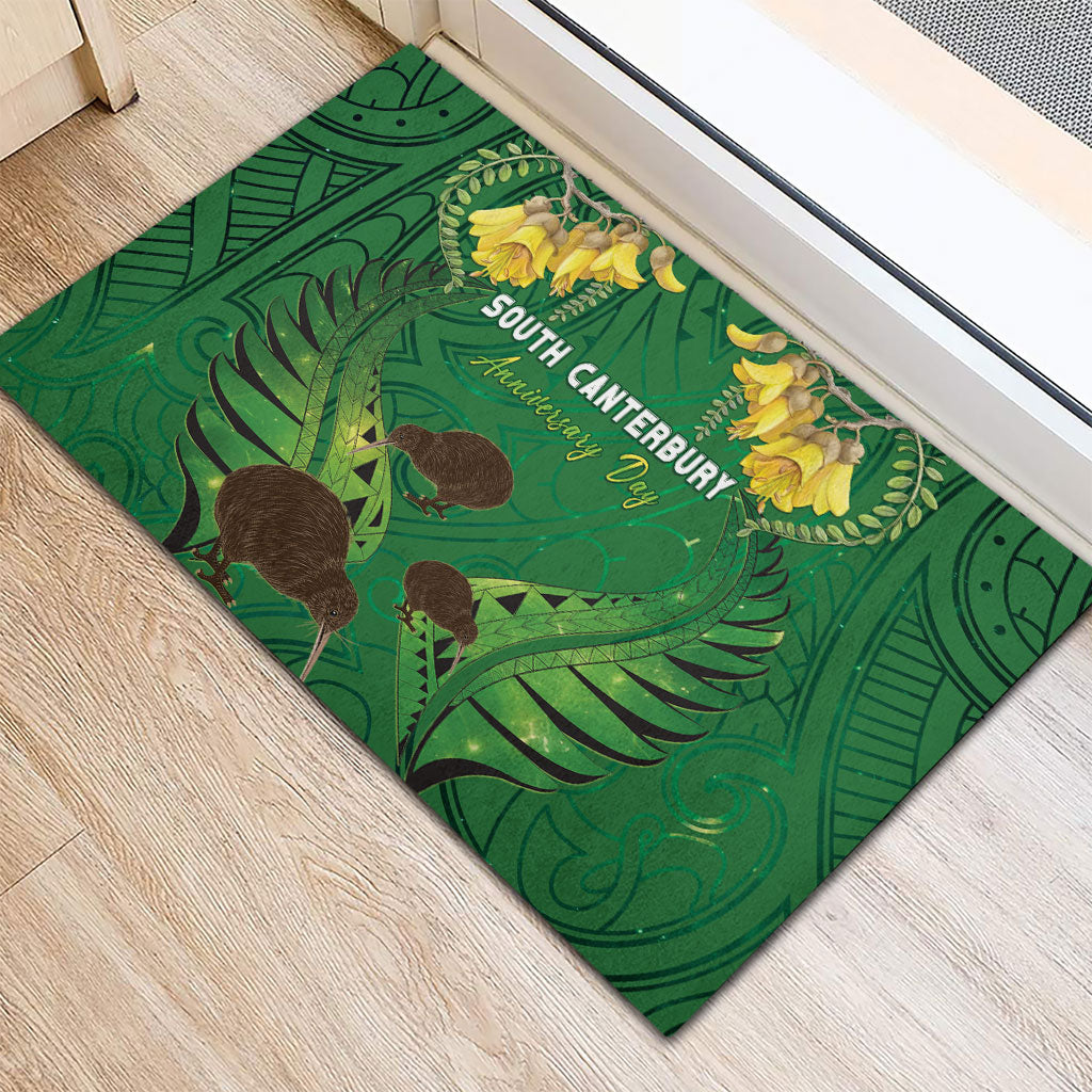 South Canterbury Anniversary Day Rubber Doormat Kiwi Kowhai Silver Fern Maori Pattern
