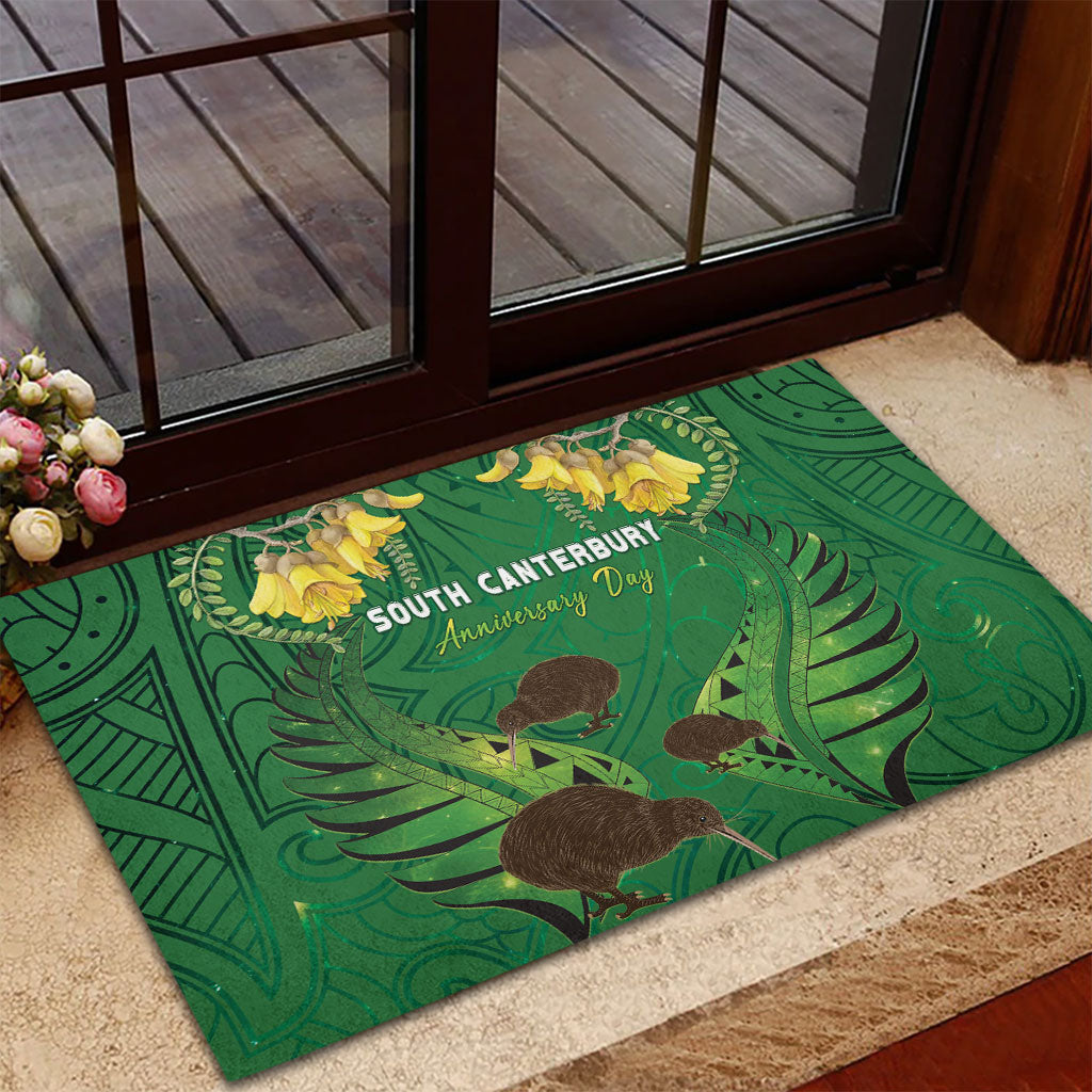 South Canterbury Anniversary Day Rubber Doormat Kiwi Kowhai Silver Fern Maori Pattern