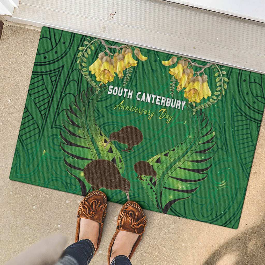 South Canterbury Anniversary Day Rubber Doormat Kiwi Kowhai Silver Fern Maori Pattern
