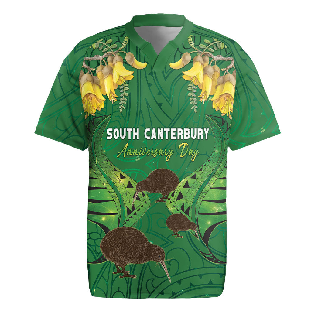 Personalised South Canterbury Anniversary Day Rugby Jersey Kiwi Kowhai Silver Fern Maori Pattern