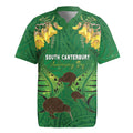 Personalised South Canterbury Anniversary Day Rugby Jersey Kiwi Kowhai Silver Fern Maori Pattern
