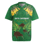 Personalised South Canterbury Anniversary Day Rugby Jersey Kiwi Kowhai Silver Fern Maori Pattern