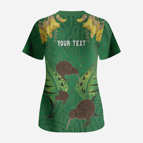 Personalised South Canterbury Anniversary Day Scrub Top Kiwi Kowhai Silver Fern Maori Pattern