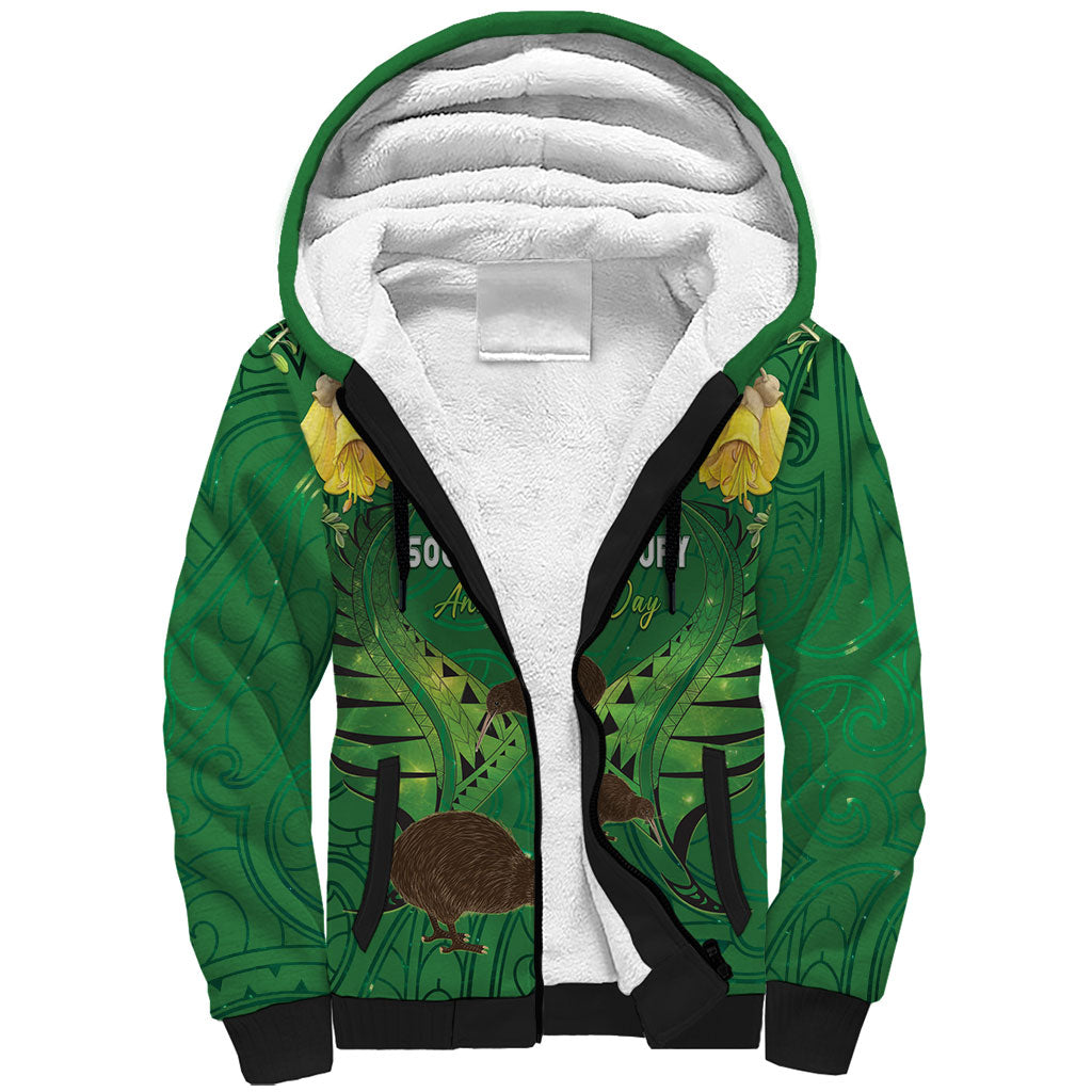 Personalised South Canterbury Anniversary Day Sherpa Hoodie Kiwi Kowhai Silver Fern Maori Pattern