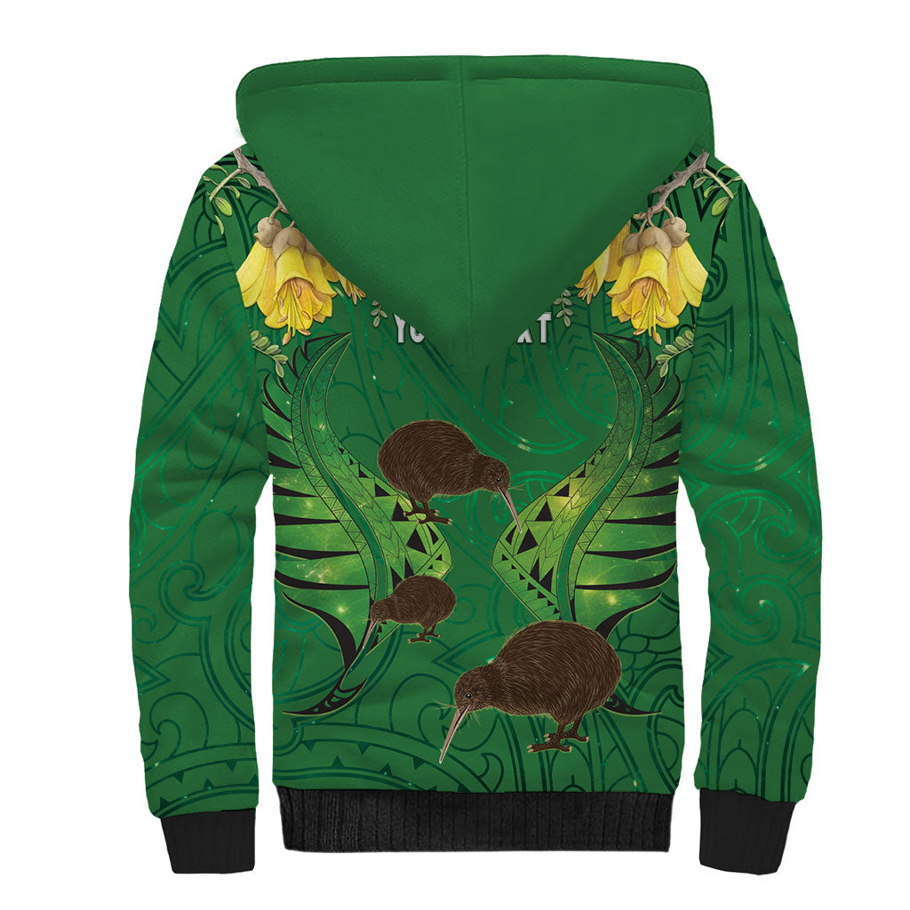 Personalised South Canterbury Anniversary Day Sherpa Hoodie Kiwi Kowhai Silver Fern Maori Pattern