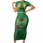 Personalised South Canterbury Anniversary Day Short Sleeve Bodycon Dress Kiwi Kowhai Silver Fern Maori Pattern