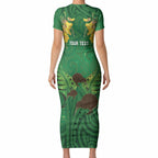 Personalised South Canterbury Anniversary Day Short Sleeve Bodycon Dress Kiwi Kowhai Silver Fern Maori Pattern