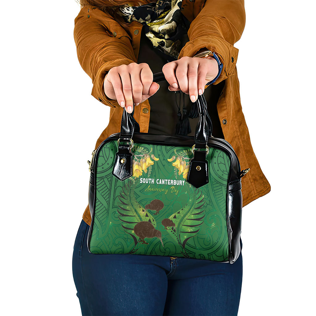 South Canterbury Anniversary Day Shoulder Handbag Kiwi Kowhai Silver Fern Maori Pattern