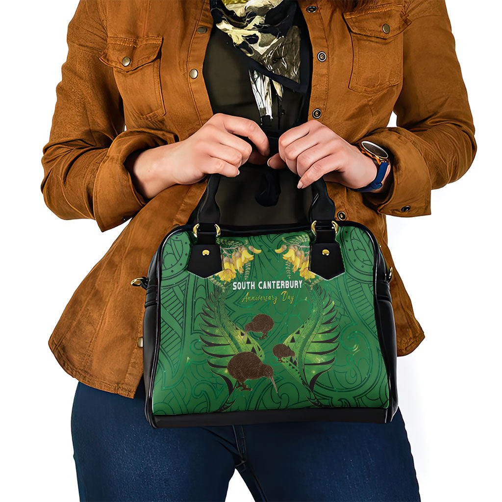 South Canterbury Anniversary Day Shoulder Handbag Kiwi Kowhai Silver Fern Maori Pattern