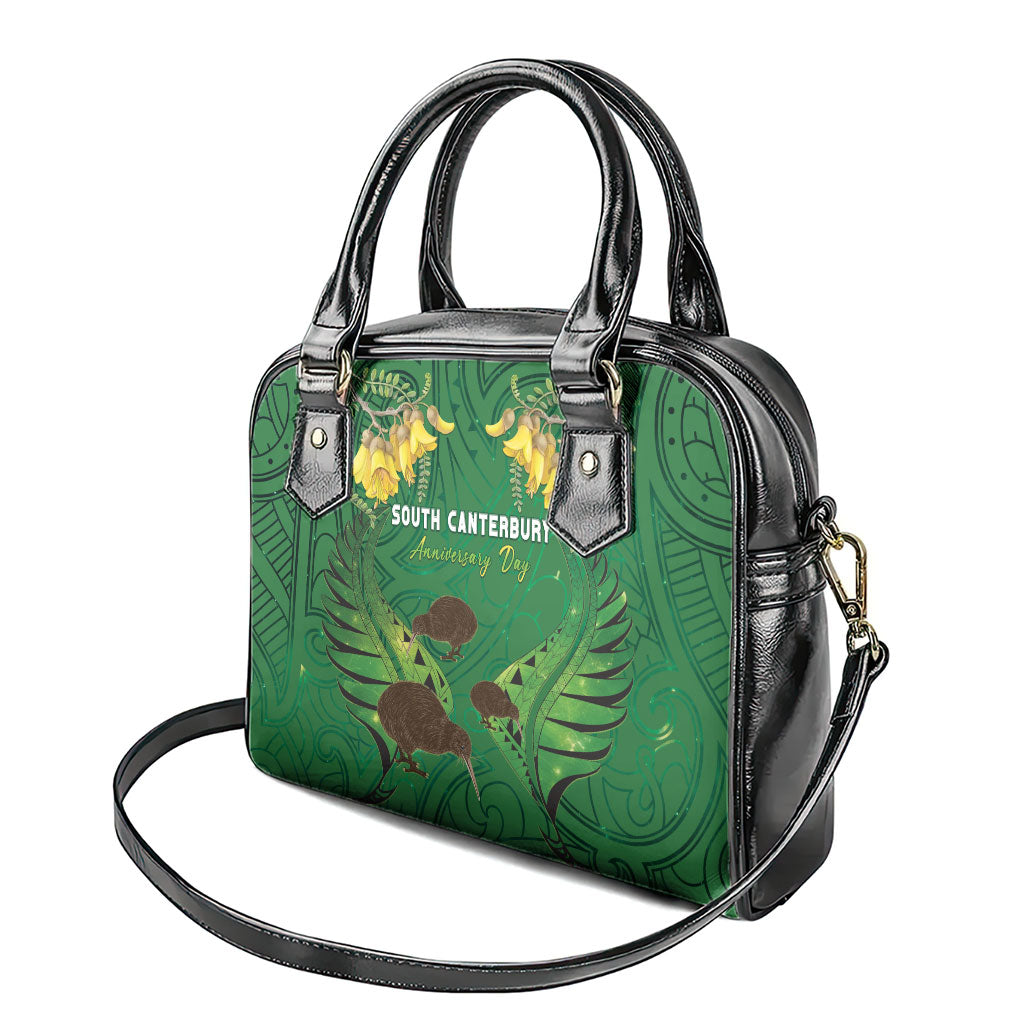 South Canterbury Anniversary Day Shoulder Handbag Kiwi Kowhai Silver Fern Maori Pattern