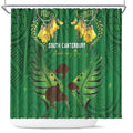 South Canterbury Anniversary Day Shower Curtain Kiwi Kowhai Silver Fern Maori Pattern