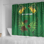 South Canterbury Anniversary Day Shower Curtain Kiwi Kowhai Silver Fern Maori Pattern