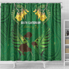 South Canterbury Anniversary Day Shower Curtain Kiwi Kowhai Silver Fern Maori Pattern