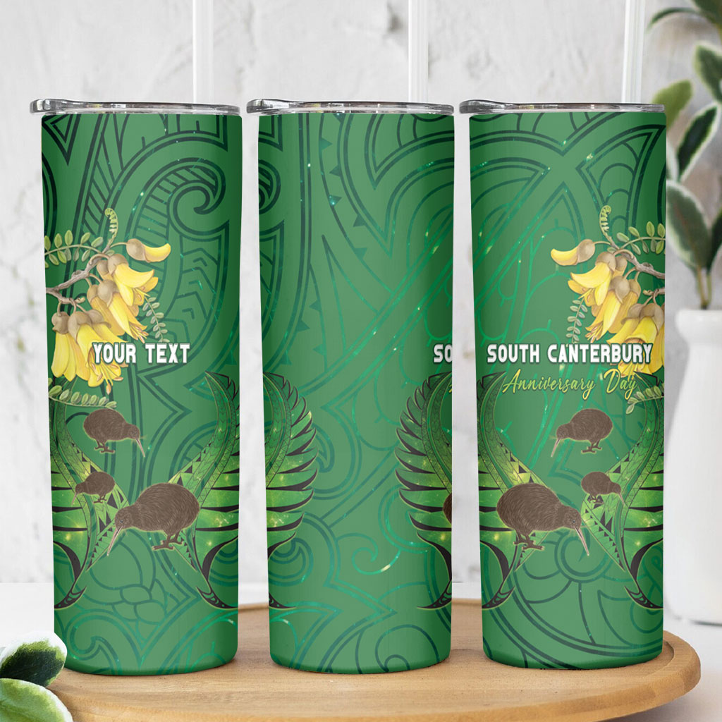 Personalised South Canterbury Anniversary Day Skinny Tumbler Kiwi Kowhai Silver Fern Maori Pattern
