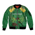 Personalised South Canterbury Anniversary Day Sleeve Zip Bomber Jacket Kiwi Kowhai Silver Fern Maori Pattern