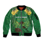 Personalised South Canterbury Anniversary Day Sleeve Zip Bomber Jacket Kiwi Kowhai Silver Fern Maori Pattern