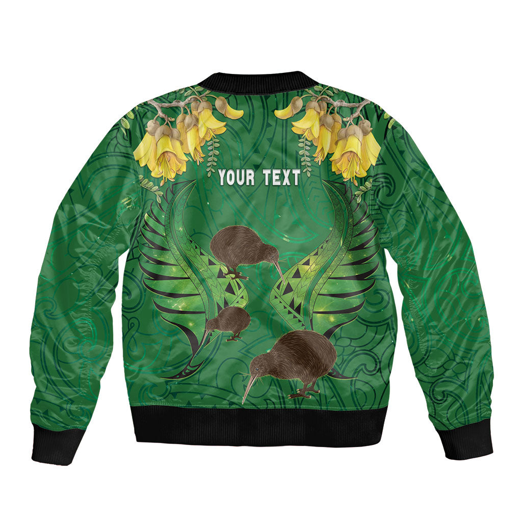 Personalised South Canterbury Anniversary Day Sleeve Zip Bomber Jacket Kiwi Kowhai Silver Fern Maori Pattern