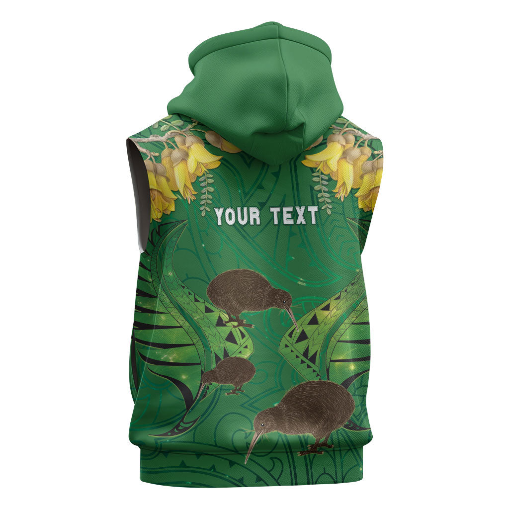 Personalised South Canterbury Anniversary Day Sleeveless Hoodie Kiwi Kowhai Silver Fern Maori Pattern