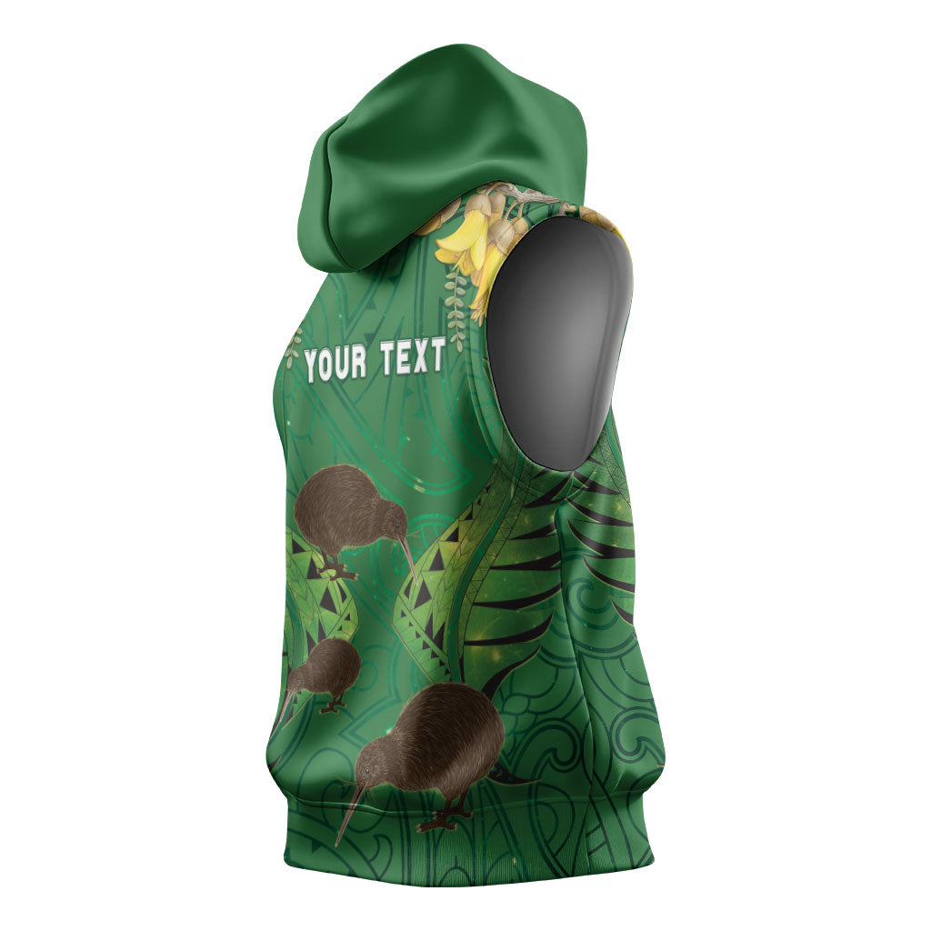 Personalised South Canterbury Anniversary Day Sleeveless Hoodie Kiwi Kowhai Silver Fern Maori Pattern