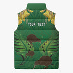 Personalised South Canterbury Anniversary Day Sleeveless Puffer Jacket Kiwi Kowhai Silver Fern Maori Pattern