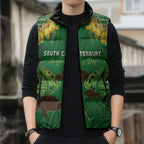 Personalised South Canterbury Anniversary Day Sleeveless Puffer Jacket Kiwi Kowhai Silver Fern Maori Pattern