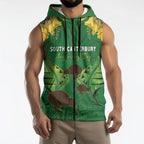 Personalised South Canterbury Anniversary Day Sleeveless Zip Hoodie Kiwi Kowhai Silver Fern Maori Pattern