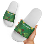 South Canterbury Anniversary Day Slide Sandals Kiwi Kowhai Silver Fern Maori Pattern