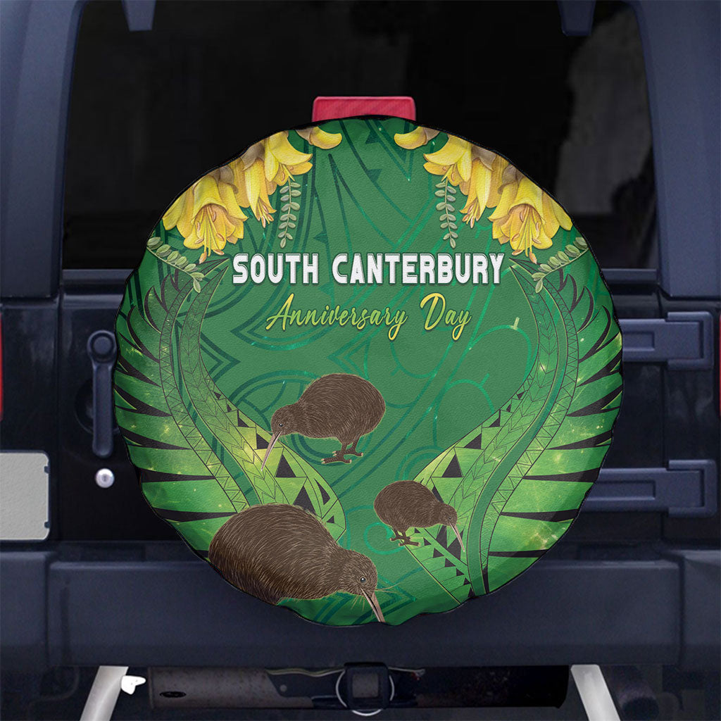 South Canterbury Anniversary Day Spare Tire Cover Kiwi Kowhai Silver Fern Maori Pattern
