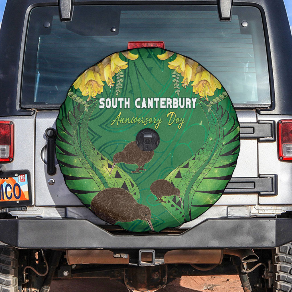 South Canterbury Anniversary Day Spare Tire Cover Kiwi Kowhai Silver Fern Maori Pattern