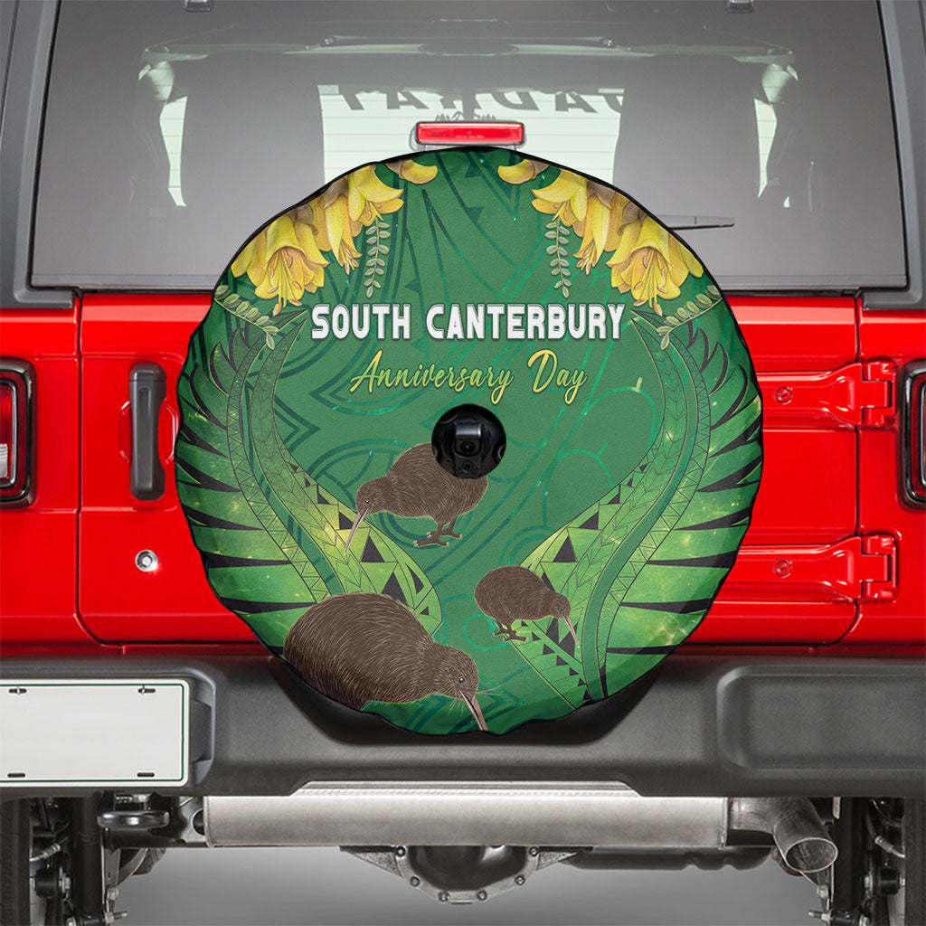 South Canterbury Anniversary Day Spare Tire Cover Kiwi Kowhai Silver Fern Maori Pattern
