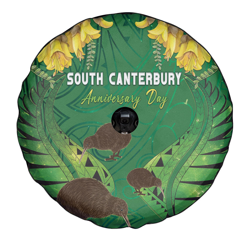 South Canterbury Anniversary Day Spare Tire Cover Kiwi Kowhai Silver Fern Maori Pattern