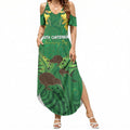 Personalised South Canterbury Anniversary Day Summer Maxi Dress Kiwi Kowhai Silver Fern Maori Pattern