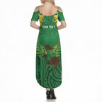 Personalised South Canterbury Anniversary Day Summer Maxi Dress Kiwi Kowhai Silver Fern Maori Pattern