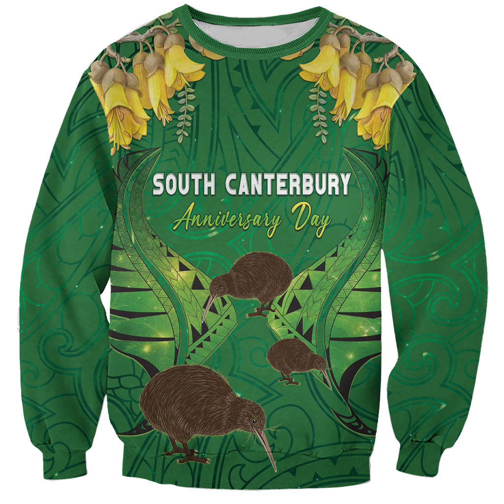 Personalised South Canterbury Anniversary Day Sweatshirt Kiwi Kowhai Silver Fern Maori Pattern