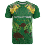 Personalised South Canterbury Anniversary Day T Shirt Kiwi Kowhai Silver Fern Maori Pattern